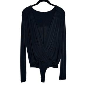 Intimately Free People Black Bodysuit Size Medium Deep V-Neck Long Sleeve